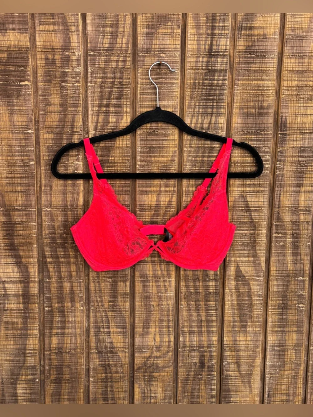 Victoria's Secret Bright Neon Red Very Sexy Unlined Plunge Lace Underwire Bra